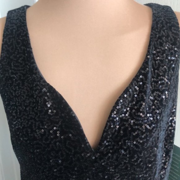 BLU SAGE SEXY LITTLE BLACK DRESS VELVET & SEQUINS SWEETHEART NECKLINE 12 - Picture 12 of 13